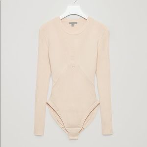 COS Nude Ribbed Long-Sleeve Bodysuit, Large